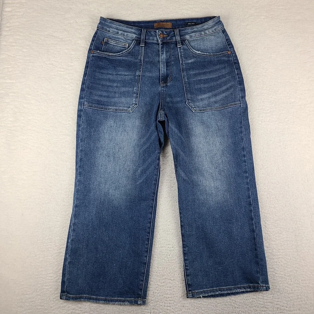 Judy Blue Jeans Womens 16W Blue Wide Leg Crop Dark Wash Denim JB88904